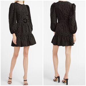 Express Belted Polka Dot Puff Sleeve Dress XS